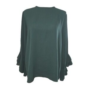 2 Hearts Women's Long Sleeve Green Top Shirt Ruffled Bell Sleeves Sz L? 41"